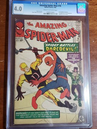 The Spider - Man 16 (sep 1964,  Marvel Comics) Cgc 4.  0 Vg |1st Daredevil