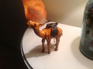 Vintage Leather Camel Figure Statue Standing With Saddle