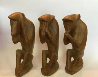 Vintage Carved Wood Three Monkeys See,  Speak And Hear No Evil Wooden Figurines