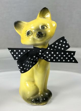 Yellow Siamese Kitty Cat Figurine Vintage Japan Mid Century 5 " Tall Repaired