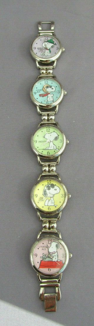 Rare Silver Tone Vintage Peanuts United Feature Snoopy Collectibles 5 Watches