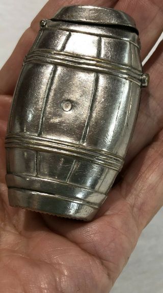 Vintage Antique Barrel Shaped Silver Plated Vesta Match Safe,  Case