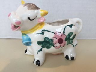 Vintage Cow Creamer Hand Painted Japan Pink Flowers Bell
