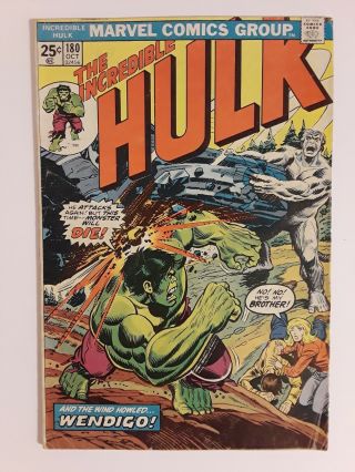 Incredible Hulk 180 (vg 4.  0) 1974 Hulk Vs Wendigo Cover & App; 1st Wolverine