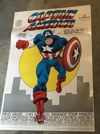 1989 Captain America Poster Marvel 34 " X 22 " Anti Drug Fbi Rare