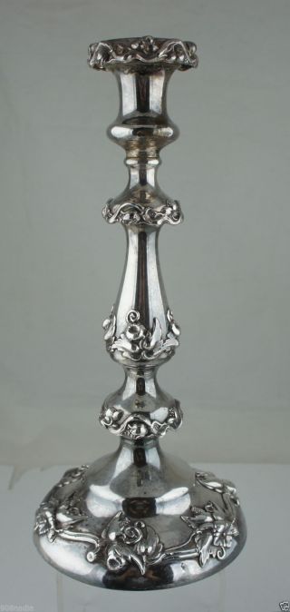 Antique Old Silver Plate Candlestick Victorian Ornate W/flowers & Leaves