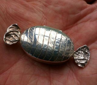 Solid Sterling Silver Hallmarked Sweet - Shaped Pill Box 1994 Length 6cm Vgc