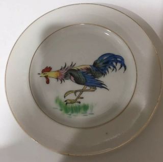 Vintage Colorful Hand - Painted Strutting Rooster Plate.  Can Be Hung On Wall