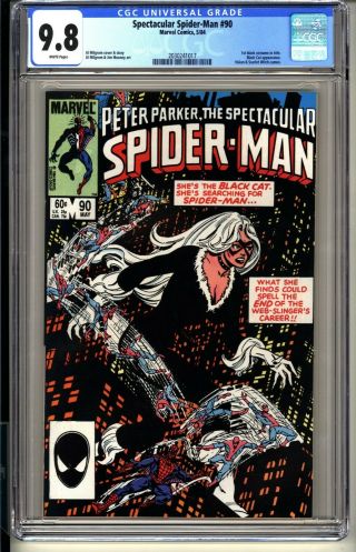 Spectacular Spider - Man 90 Cgc 9.  8 Wp Nm/mint 5/84 1st Black Costume Black Cat