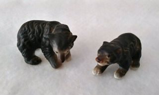 Bone China Miniature Black Bear Figurines Set Of 2 Very Cute Japan