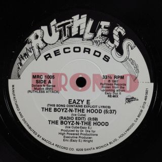 Eazy - E The Boyz - N - The Hood Ruthless 12 " Vg,  /nm Wlp