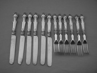 Set Of 6 Sheffield Sterling Silver Forks & Knives By S H & Co.  No Monogram