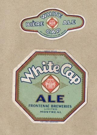 Vintage Frontenac White Cap Ale BiÈre Label Set 22 Fl Oz Montreal Canada