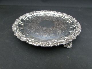 Antique Silver Plated Waiter Footed Tray Highly Ornate Design 20cm