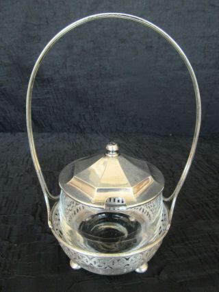 Vintage Sterling Silver Sugar Basket W/ Blown Glass Bowl & Sterling Lid