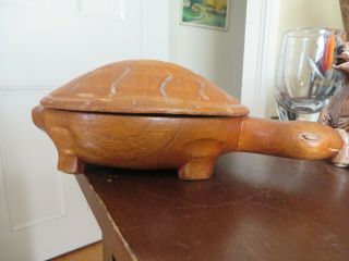 Vintage Wood Wooden Turtle Box Shell Is The Lid Folk Art Carved