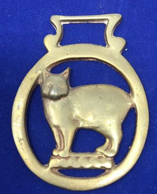 Vintage Horse Bridle Harness Brass Medallion Cat