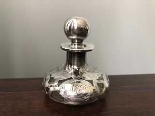 Vintage Sterling Silver Overlay And Glass Perfume Bottle