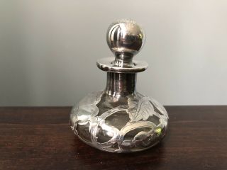 Vintage sterling silver overlay and glass perfume bottle 2
