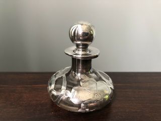 Vintage sterling silver overlay and glass perfume bottle 3