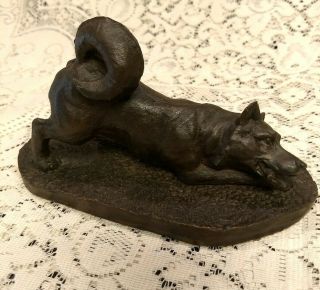 Vintage Heredities Cold Cast Bronze Dog Figure Shepard Dog W Stick Signed Spouse