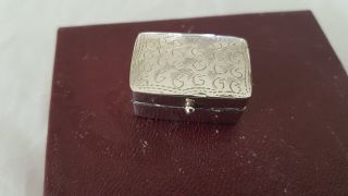 Vintage Solid Silver Oblong Engraved Pill Box Birmingham 925 /1990 