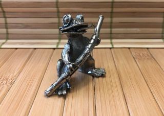 Vintage Pewter Frog Figurine Playing Bassoon Frogs Minitaure Musical Frog Figure