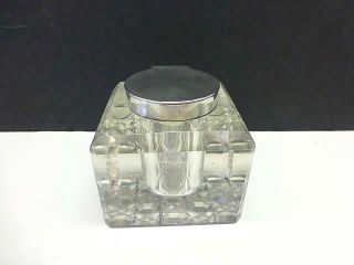Vintage John Grinsell & Sons Sterling Silver Crystal Inkwell Ink Stand Desk Acce