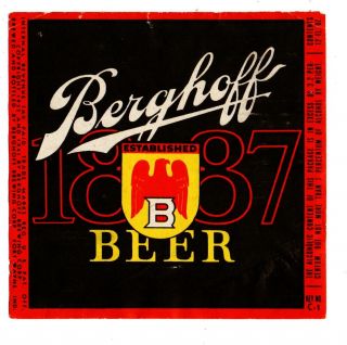 1930s Berghoff Brewing Co,  Fort Wayne,  Indiana Berghoff 1887 Beer Irtp Label