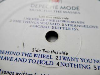 DEPECHE MODE Music For The Masses 1987 UK MUTE VINYL EMBOSSED COVER w/INNER 7