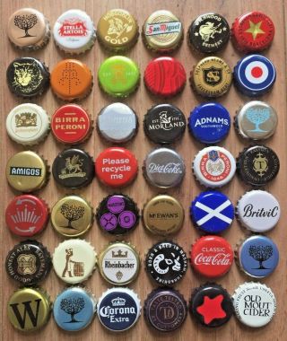 42 X Beer Bottle Crown Caps Tops Various Designs.  Collectable Crafts.  21