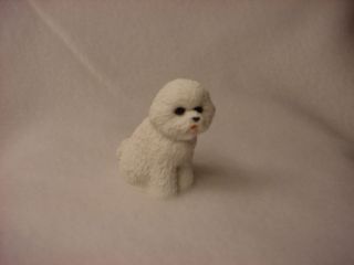Bichon Frise White Puppy Dog Resin Figurine Hand Painted Miniature Small Mini