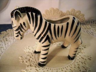 Vintage Japan Zebra Baby Planter Nursery Black White Stripes