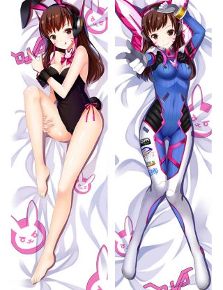 Overwatch Ow D.  Va Dva Bunny Dakimakura Anime Body Pillow Cover Case 150x50