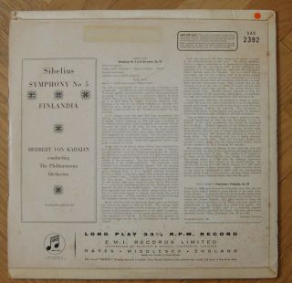 Columbia B/S - SAX 2392 - Karajan - Sibelius - Symphony No.  5 2
