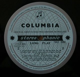 Columbia B/S - SAX 2392 - Karajan - Sibelius - Symphony No.  5 5