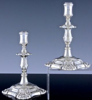 Rare Pair C1880 18thc Georgian Design Elkington & Co Silver Plate Candlesticks
