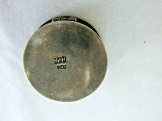 Vintage Sterling Silver Snuff Box Trinket Aztec Calendar Motif Lapis Onyx Signed 4