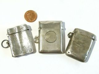 3 X Antique Sterling Silver Vesta Case Match Safe Spares Repair Scrap V78