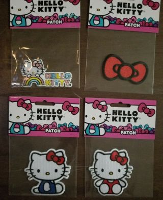 Set Of 4 Hello Kitty Rainbow - Bow - Red & Blue Dress Patches Sanrio