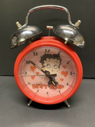 Betty Boop Large Alarm Clock Red & Silver Black Dress & Hearts