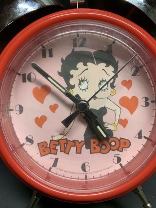 Betty Boop Large Alarm Clock Red & Silver Black Dress & Hearts 3