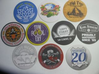 10 Craft Beer Coasters - Tom Foolery,  Great Heights,  Macallister,  Left Coast,  Bonfire