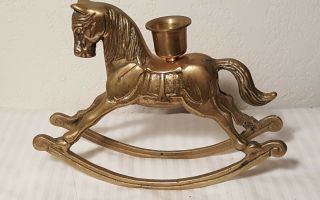 Vintage Brass Rocking Horse Carousel Pony Statue Figurine