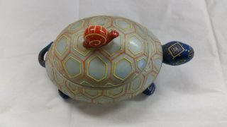 Porcelain Ceramic Turtle Trinket Box Removable " Shell " Lid Reptile & Snail Hk