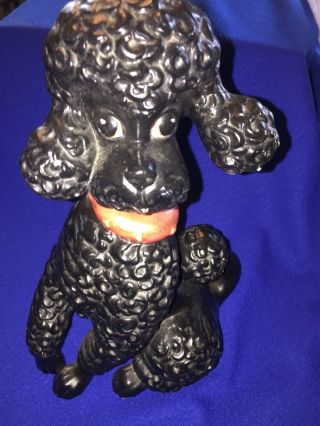 Vintage Mid Century Ceramic Atlantic Mold Poodle - Black W/ Red & Gold Collar