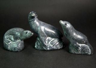 Three Vintage " Wolf " Seal Sculptures / Figurines - Hand Made In Canada