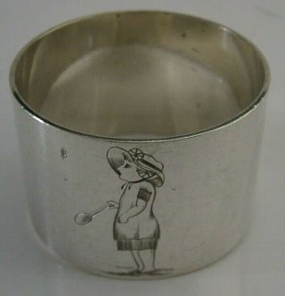PRETTY SILVER PLATED KATE GREENWAY BADMINTON NAPKIN RING c1880 - 1890 ANTIQUE 2
