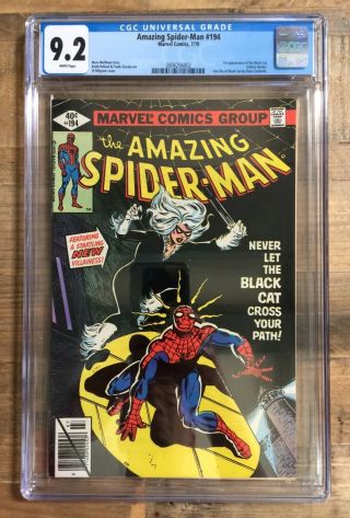 Spiderman 194 Cgc 9.  2 White Pages 1st Black Cat