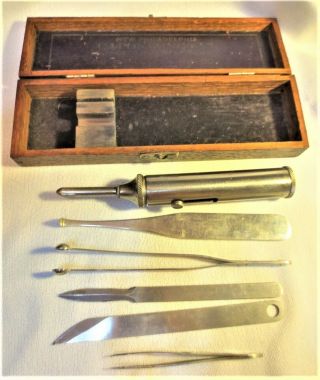Antique / Vintage Philadelphia Caponizing Tool Set In Wood Box